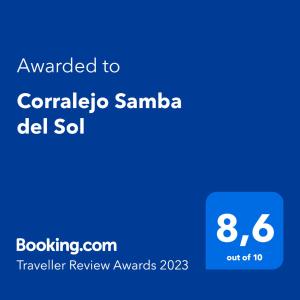 Certifikát, ocenenie alebo iný dokument vystavený v ubytovaní Samba del Sol Corralejo