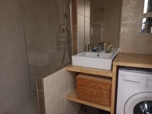 ein Badezimmer mit einem Waschbecken und einer Waschmaschine in der Unterkunft Appartement Tignes, 2 pièces, 5 personnes - FR-1-449-159 in Tignes