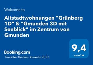 Certifikat, nagrada, znak ali drug dokument, ki je prikazan v nastanitvi Altstadtwohnungen "Grünberg 1D" & "Gmunden 3D mit Seeblick" im Zentrum von Gmunden