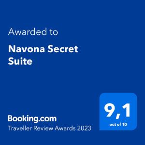 Majutusasutuses Navona Secret Suite olev sertifikaat, autasu, silt või muu dokument