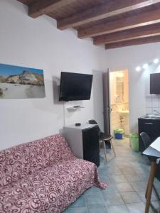 a living room with a couch and a flat screen tv at Villa Lucia in Lampedusa