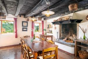 a dining room with a table and a fireplace at Duca Di Dolle in Rolle