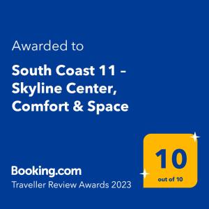 South Coast 11 – Skyline Center, Comfort & Spaceに飾ってある許可証、賞状、看板またはその他の書類