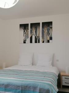 1 dormitorio con 2 cuadros de cebras en la pared en Weyersheim 3 Pieces "JOE" en Weyersheim