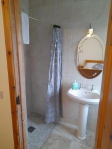 a bathroom with a sink and a mirror at Golden Rose House in Knock