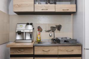 a kitchen with a sink and a coffee maker at Casa Larisa in Arad