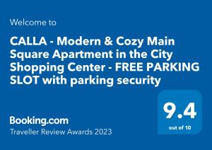 a screenshot of the cala modern and cozy main square apartment in the city shopping at CALLA - Modern & Cozy Main Square Apartment in the City Shopping Center - PARKING SLOT with parking security in Skopje