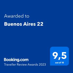 Un certificat, premiu, logo sau alt document afișat la Buenos Aires 22