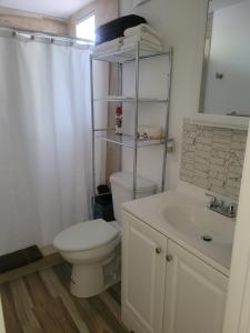 La salle de bains blanche est pourvue de toilettes et d'un lavabo. dans l'établissement Welcome Heart and Reliable Heart Vacation Houses, à Miami