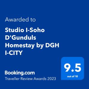 Studio I-Soho D'Gunduls Homestay by DGH I-CITY tanúsítványa, márkajelzése vagy díja