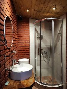 un bagno con lavandino e doccia di Complejo Ermitazh a Valle Grande