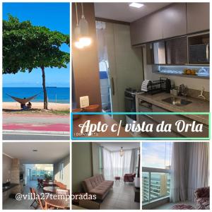 a collage of photos of a kitchen and a beach at Vista para a Orla de VV in Vila Velha