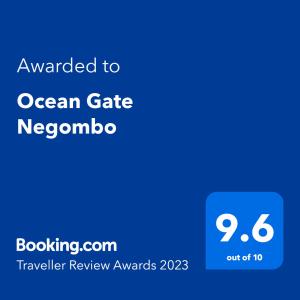 Certifikát, hodnocení, plakát nebo jiný dokument vystavený v ubytování Ocean Gate Negombo