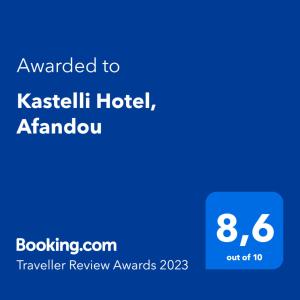 Certificat, récompense, panneau ou autre document affiché dans l'établissement Kastelli Hotel, Afandou