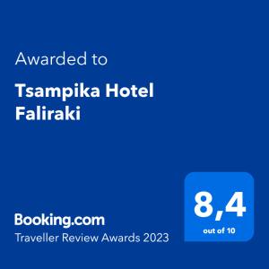 Un certificat, premiu, logo sau alt document afișat la Tsampika Hotel Faliraki