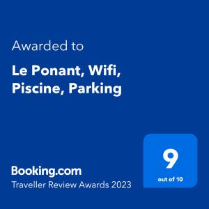 a screenshot of a cell phone with the text awarded to le warrant wit at Le Ponant, Wifi, Piscine, Parking in La Grande Motte