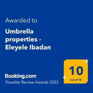 Majutusasutuses Umbrella properties - Eleyele Ibadan olev sertifikaat, autasu, silt või muu dokument