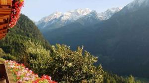 a view of a mountain with snow capped mountains at Jerzens Apartment 1 in Jerzens