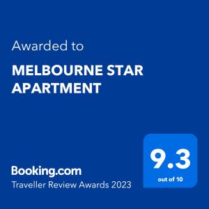 תעודה, פרס, שלט או מסמך אחר המוצג ב-MELBOURNE STAR APARTMENT