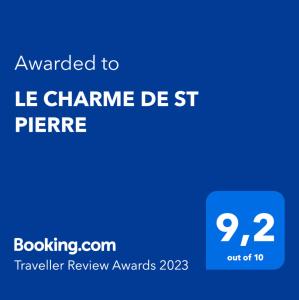 a blue screen with the text awarded to le channel de st pierre at LE CHARME DE ST PIERRE in Saint-Pierre-le-Moûtier