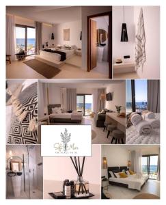 een collage van foto's van een hotelkamer bij Sofi Mar - Plomari - The place to be in Plomarion