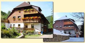 twee foto's van een huis met bloemen op het balkon bij Haus Maria in Todtnau