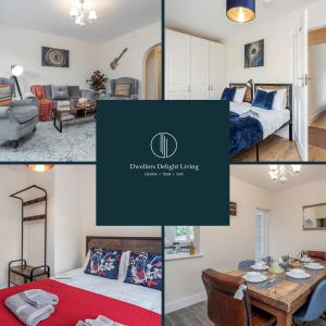 Dwellers Delight Living 3 Bed House 2 Bathroom with Wifi & Parking in Prime Location of London Chingford Enfield Area في شينغفورد: مجموعة من الصور لغرفة نوم وغرفة معيشة