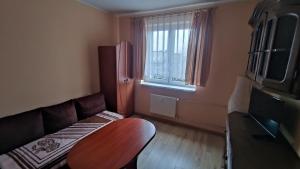 魯達希隆斯卡的住宿－ŁuZen，客房设有桌子、沙发和窗户。