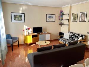 a living room with a couch and a tv at Antequera3 in Zaragoza