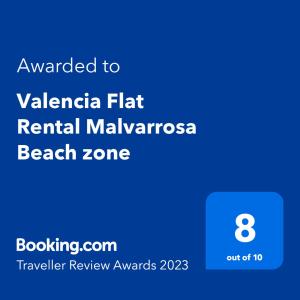 Um certificado, prêmio, placa ou outro documento exibido em Valencia Flat Rental Malvarrosa Beach zone