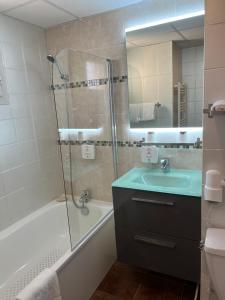 a bathroom with a sink and a shower at Adonis Arc Hotel Aix in Aix-en-Provence