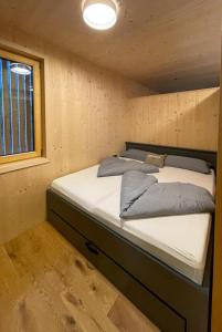 two twin beds in a room with a window at Apartment Bergblick-Mellau in Mellau