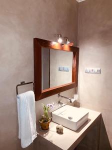een badkamer met een wastafel en een spiegel bij Mario River Villa in Ambalangoda