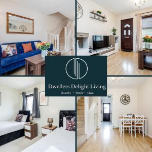 a collage of photos of a living room and a living room at Dwellers Delight Living Ltd Serviced accommodation 2 Bed House, free Wifi & Parking, Prime Location London, Woodford in Woodford Green