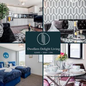 un collage di foto di un soggiorno e di una cucina di Basildon - Dwellers Delight Living Ltd Serviced Accommodation , 2 Bedroom Penthouse Basildon Essex with Free Wifi & secure parking a Basildon