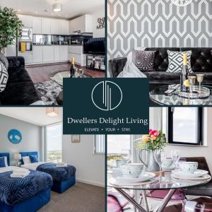 a collage of photos of a living room and a kitchen at Basildon - Dwellers Delight Living Ltd Serviced Accommodation , 2 Bedroom Penthouse Basildon Essex with Free Wifi & secure parking in Basildon