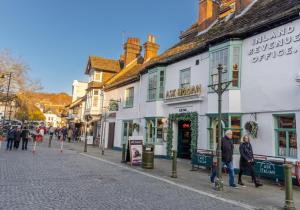 霍舍姆Talbot Lane Cottage Horsham By My Getaways的一群人沿着鹅卵石街道走着