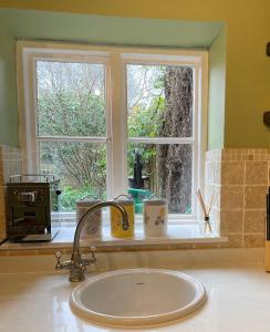 a kitchen counter with a sink and a window at Arms Cottage in Bridge