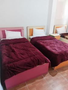 dwa łóżka siedzące obok siebie w pokoju w obiekcie Magic view apartment w mieście Wadi Musa