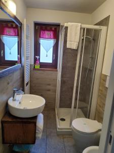 a bathroom with a sink and a shower and a toilet at La Vigne de Papagran in Aosta