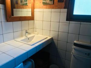 La salle de bains est pourvue d'un lavabo et d'un miroir. dans l'établissement Chalet Samoëns, 4 pièces, 10 personnes - FR-1-629-5, à Samoëns