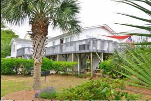 a palm tree in front of a house at Beach Breeze 3, pet friendly, walking distance to Atlantic Ocean free parking in Myrtle Beach