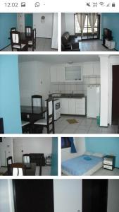 2 fotos de una cocina y una sala de estar en PORTO DE IRACEMA BEIRA MAR E PISCINA, en Fortaleza