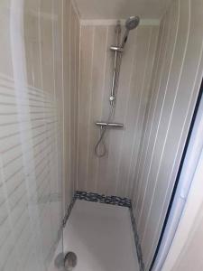 a shower stall with a toilet in a bathroom at Tiny House JOY in Beulotte-Saint-Laurent +14 photos