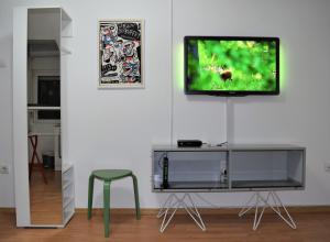 a living room with a tv on a white wall at Art nature, Belgrade, Medak in Voždovac