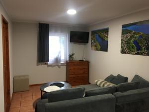 sala de estar con sofá y TV en Apartament Augustów, en Augustów