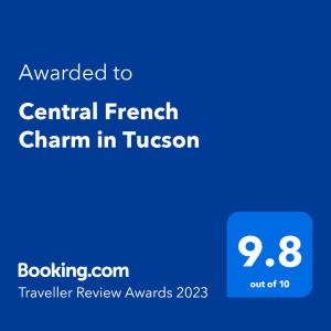 a blue phone with the text awarded to central french channel in tuscon at Central French Charm in Tucson in Tucson