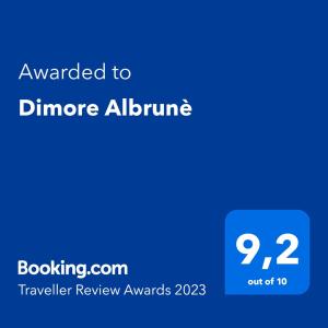 Een certificaat, prijs of ander document dat getoond wordt bij Dimore Albrunè