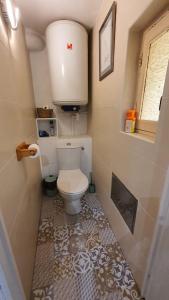 a small bathroom with a toilet in a small room at Chaleureuse Maison de pécheur Plat du pays Clim et Wifi in Banyuls-sur-Mer
