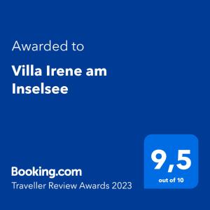 شهادة أو جائزة أو لوحة أو أي وثيقة أخرى معروضة في Villa Irene am Inselsee